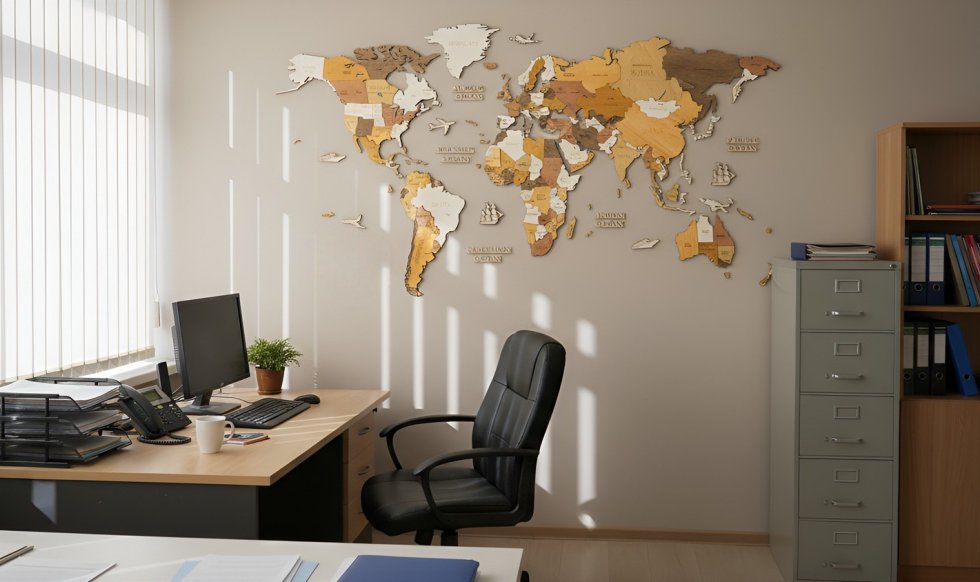 壁に貼る世界地図 4D 木製 - 木製旅行地図 装飾 マルチカラー