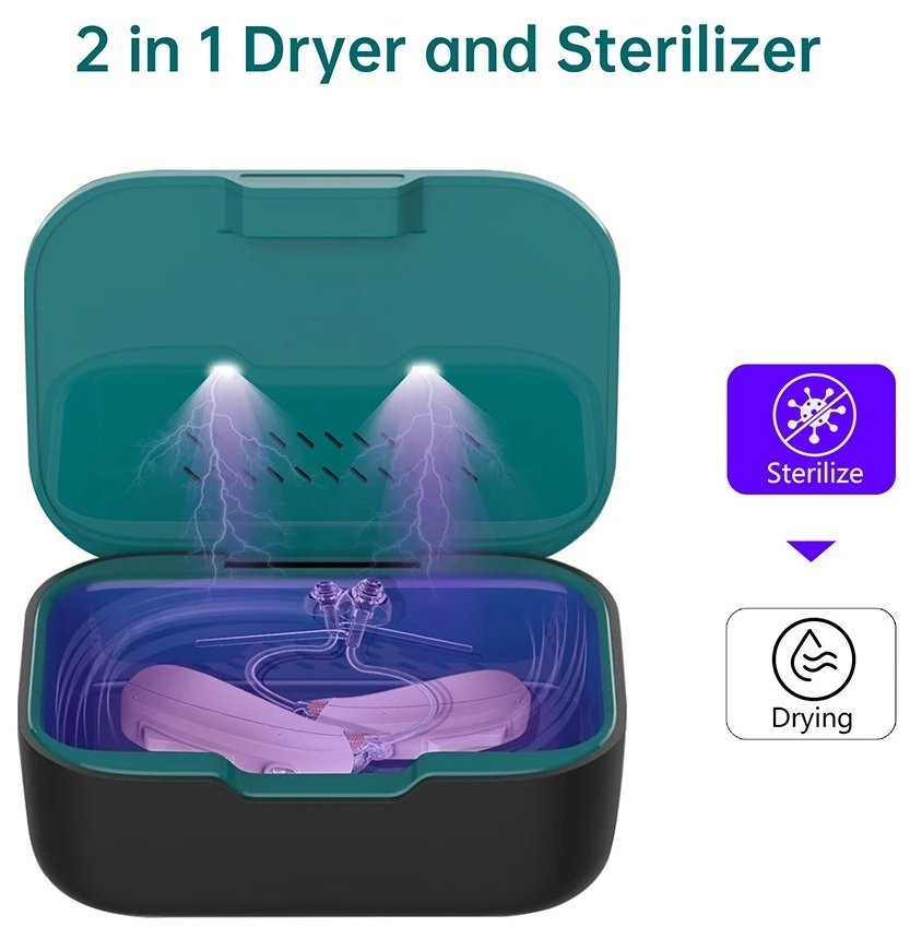 Limpiador de dientes postizos: retenedor de dentaduras postizas/anillos/auriculares secador UVC ultrasónico hasta 50 ℃