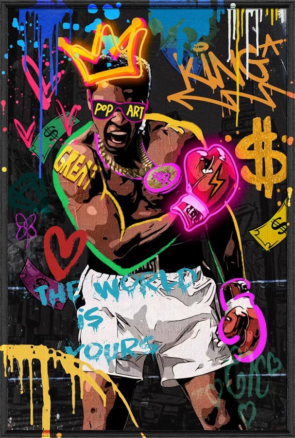 Boxer graffiti painting – LED wall art in pop art style – 83 × 123