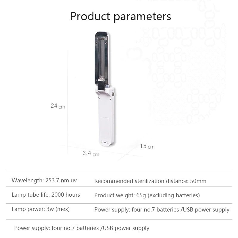 UV disinfection lamp portable 3W (powered by USB or 4x1,5V AAA batteries)