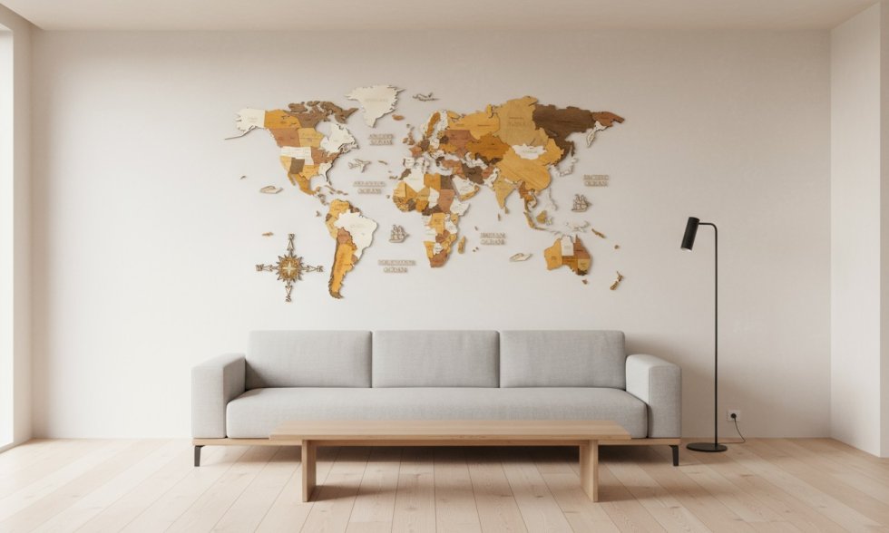壁に貼る世界地図 4D 木製 - 木製旅行地図 装飾 マルチカラー