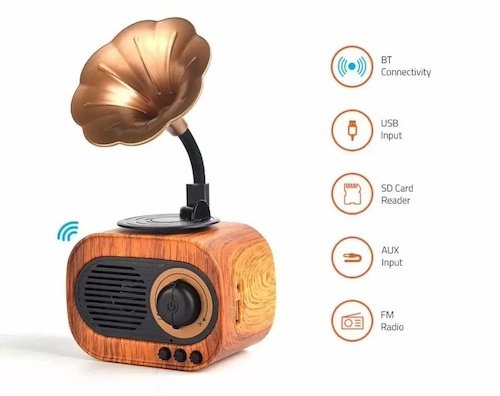 Bluetooth radio receiver - retro vintage wooden design with Bluetooth + FM/AM radio/AUX/USB disk/Micro SD