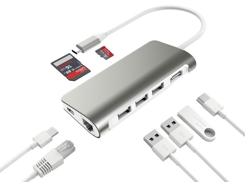 HUB 8 in 1 - USB-C, LAN, HDMI, SD, Micro SD, 3x USB 3.0