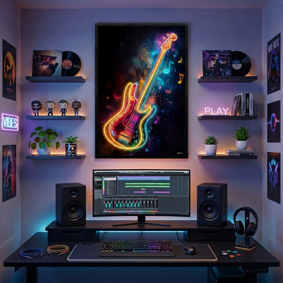 Neon LED Guitar – Decorative Pop Art LED Wall Art – 63 × 93 cm