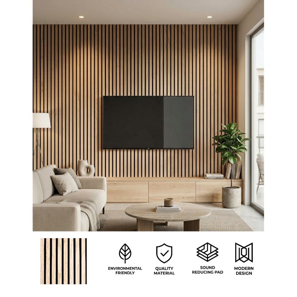 Wood veneer panels - 3D wood slat wall cladding 270 x 60 cm - LINEO ...