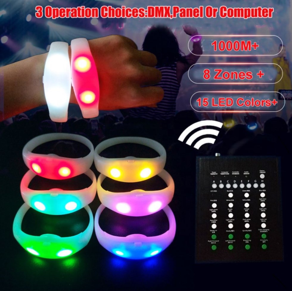 DMX controller for LED bracelets - range 800m + 10 zones + DMX512 ...