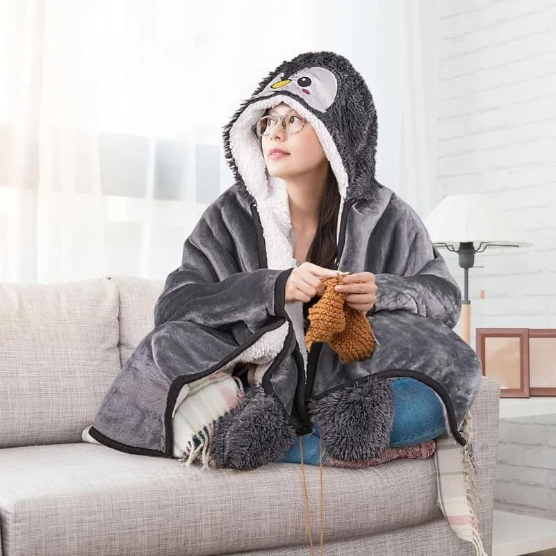 Couverture à Capuche Renard Avec Manches – Cardigan Polaire Chaud Pour Femme – Hiver Confortable