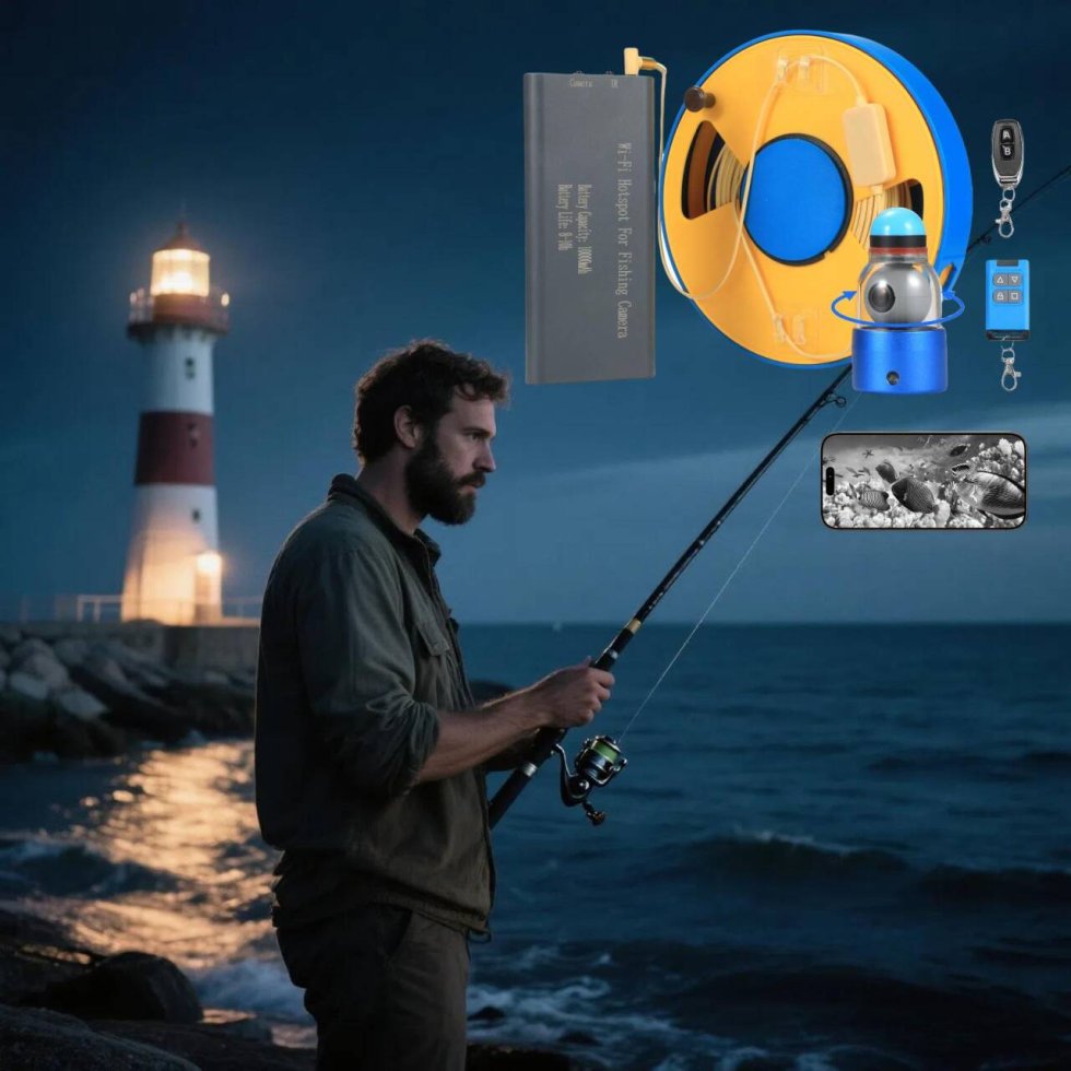 Wearable Fish Underwater fishing camera for fish with Wifi - electrically rotating ...