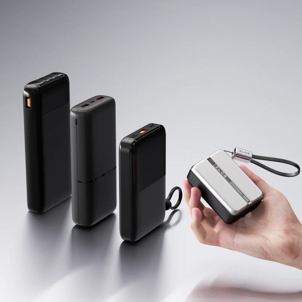 Super fast 20000 mAh 65W power bank with integrated cable and