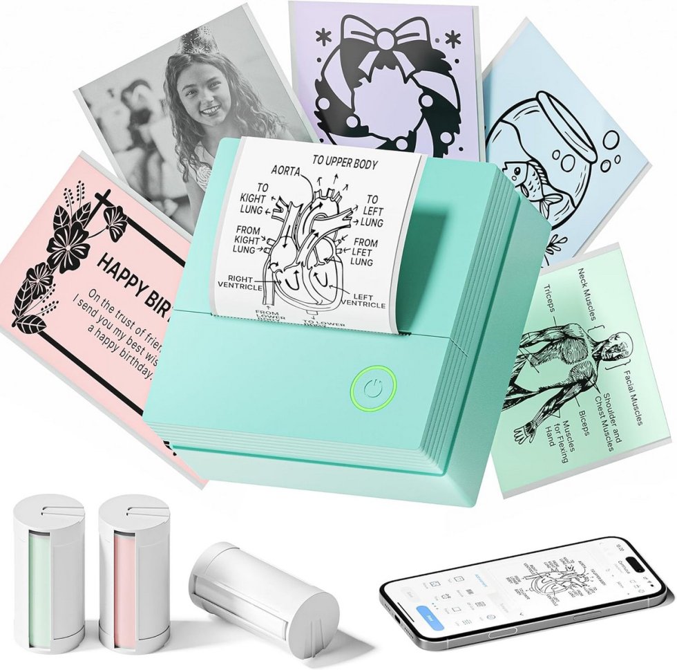 Mini printer with bluetooth (mobile app) – portable for stickers and ...