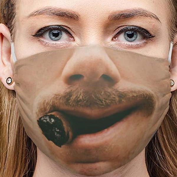 Funny face mask 3D design - OLD GENTLEMAN smile with cigar | Cool Mania Funny face mask 3D design - OLD GENTLEMAN smile with cigar | Cool Mania